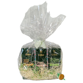 Eilles Tea Deluxe zöld teák ajándékcsomagja, celofánba csomagolt, szalaggal és díszítésekkel.