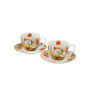 Részletfotó a színes tulipán mintáról a krémszínű New Bone China porcelánon