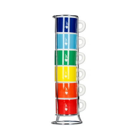Bialetti Color eszpresszó csésze szett állvánnyal – színes porcelán csészék multicolor kivitelben