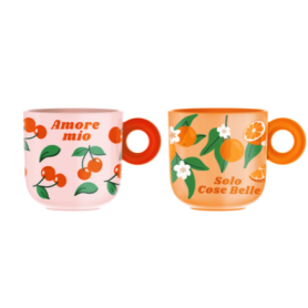 Bialetti Fruit Vibes 2 db-os bögre szett 350 ml – porcelán bögrék gyümölcsös mintával