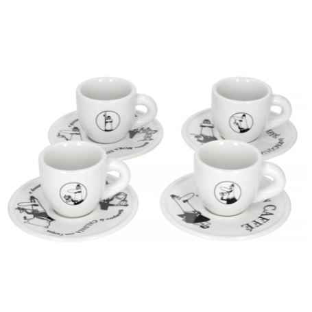 Bialetti Carousel vastag falú eszpresszó csészék csészealjakkal – 4 db-os porcelán szett