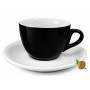Dizájnos vastag falú Rosa Jin Jang cappuccino csésze fehér-fekete kivitelben csészealjjal. A 160 ml-es hasznos térfogat ideális cappuccino, latte macchiato és tejes kávék készítéséhez.